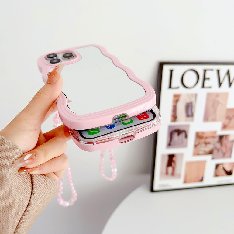 iPhone Wawy Style Mirror Case With Pink Heart Crystal Charm ( Pink )