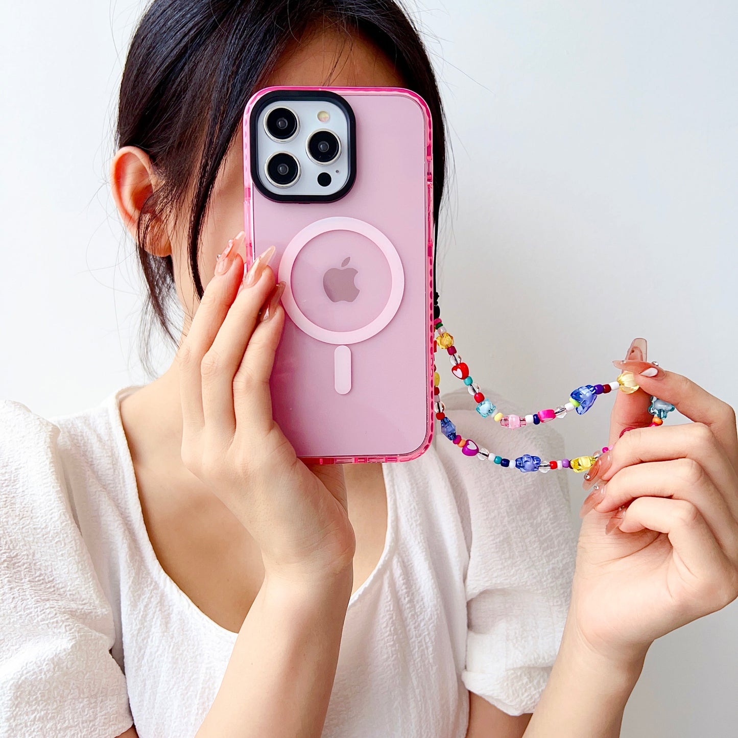 Pink Silicon Impact Case for iPhone With Magsafe And Flower Charm