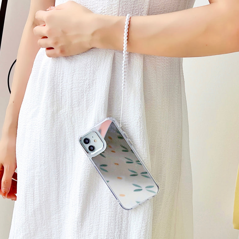 Silicon Silver Mirror Case For iPhone With Beaded Charm