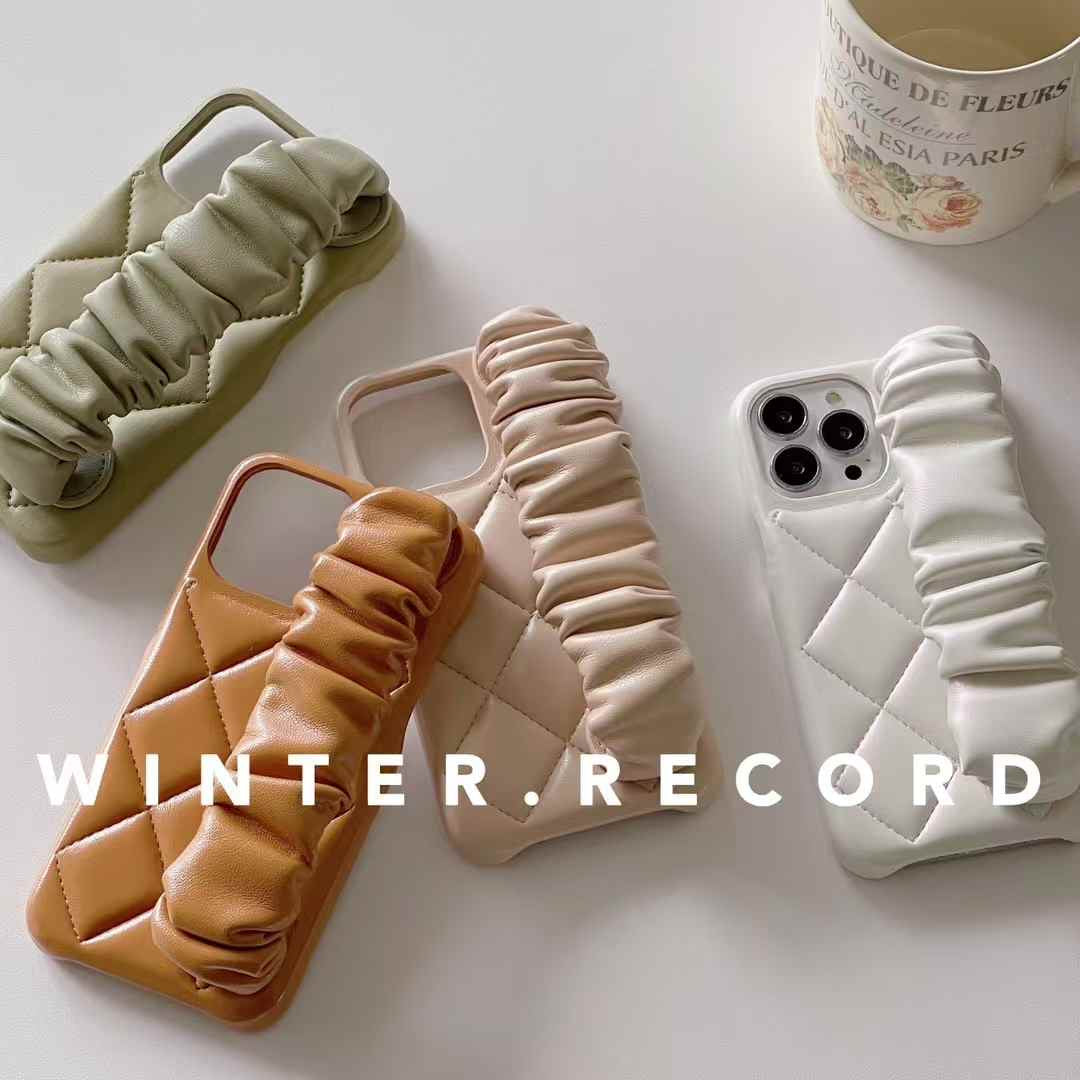 Quilted Leather Case for iPhone With Fluffy Holder