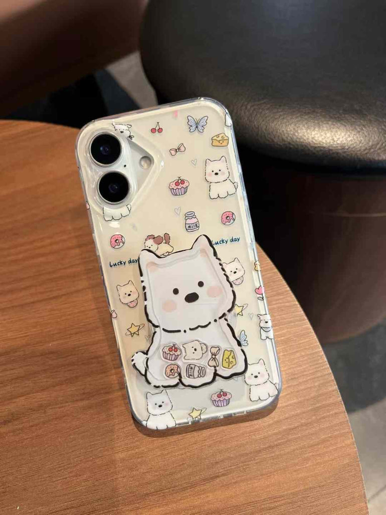 Lucky Day ! Puppy Pattern Silicon Case For iPhone With Puppy Holder
