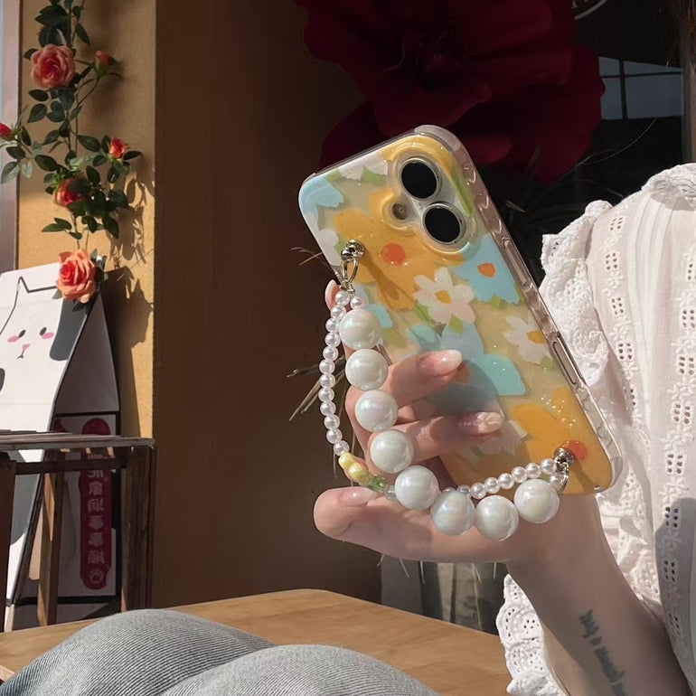 Daisy Pattern Silicon iPhone Case With Anti Fall Holder