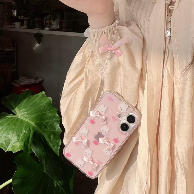 Bunny Bows Case For iPhone With Heart Charm
