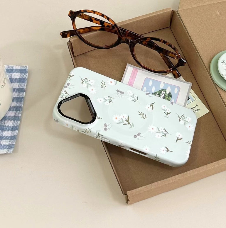 White Flower Magsafe iPhone Case With Magsafe Holder