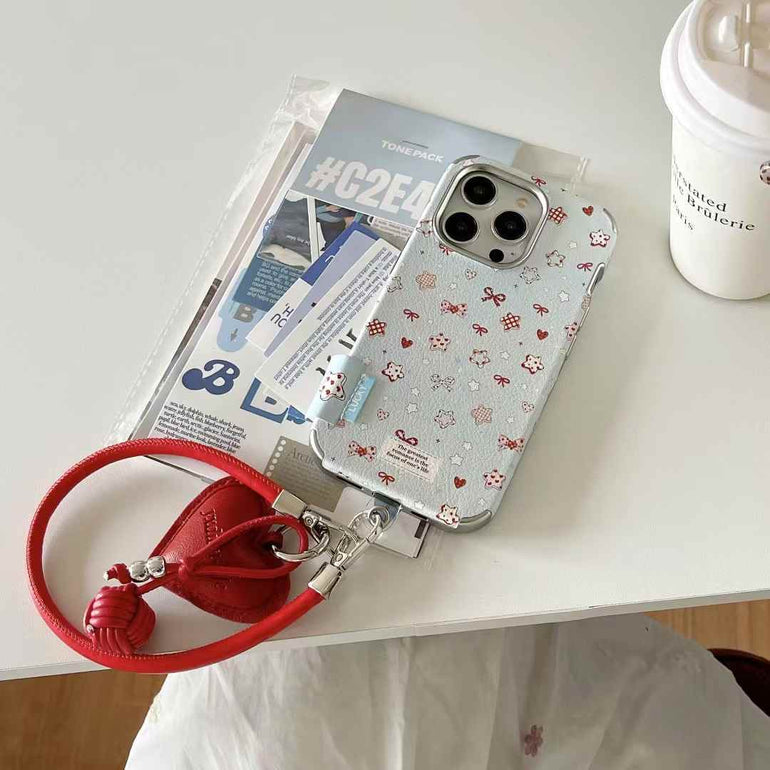 Cute Bow With Star Pattern Case For iPhone With Heart Charm