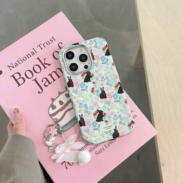 Cute Bunny With Flower Case For iPhone With Bunny Charm