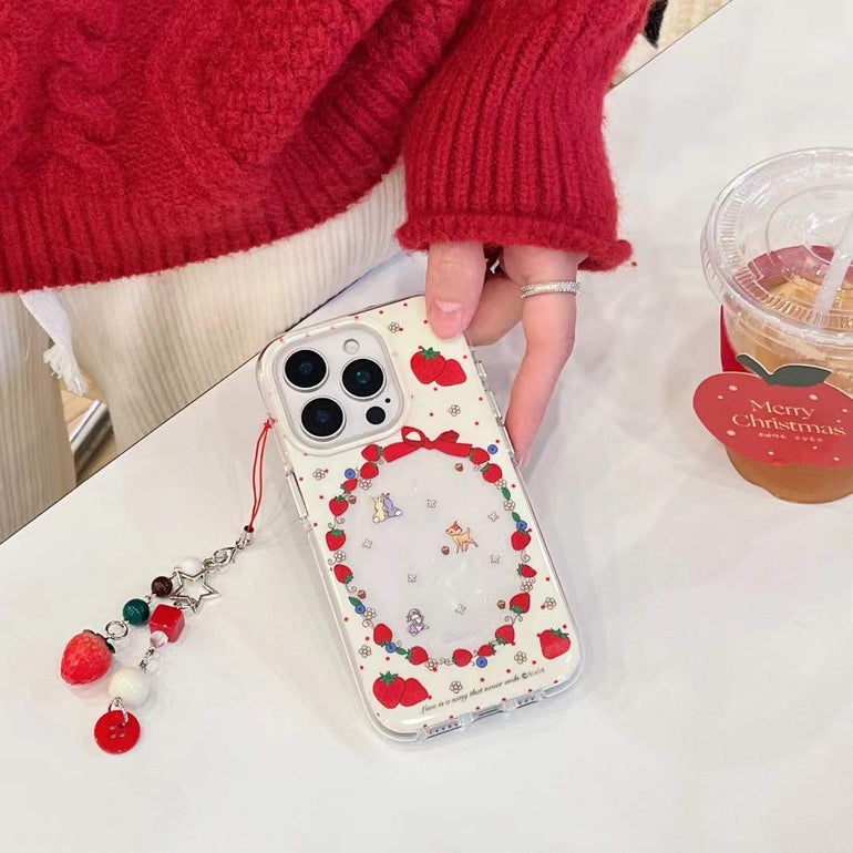 Strawberry With Animal Silicon Case For iPhone With Strawberry Charm