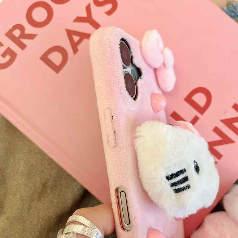 Cute Kitty Warm Plush iPhone Case With Kitty Bracelet
