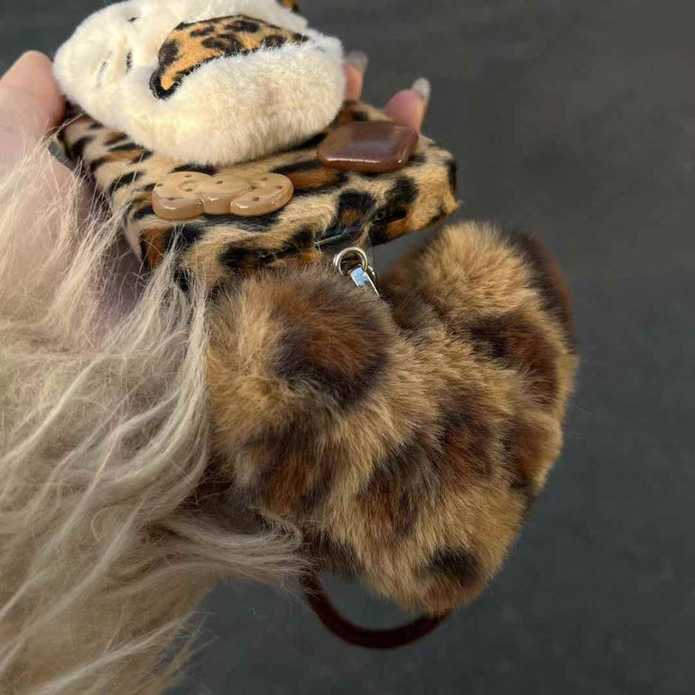Cute Leopard Kitty Plush iPhone Case With Heart Charm