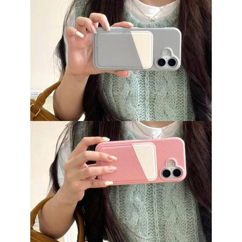 Grain Leather Card Holder Case For iPhone