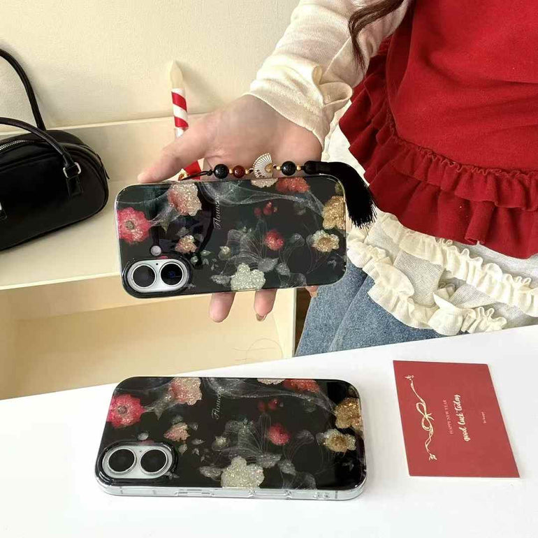 Glitter Flower Silicon Case For iPhone With Charm