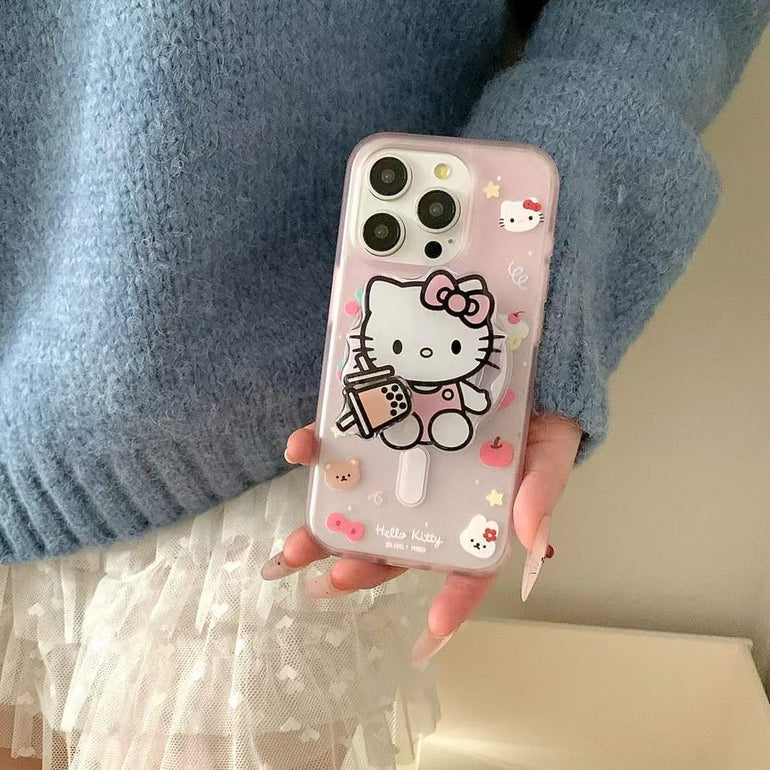 Kitty Cartoon Ripple Case For iPhone With Magsafe Holder