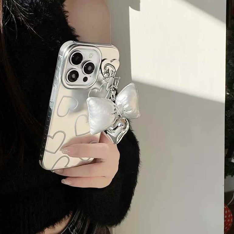 Heart Pattern Silicon Case For iPhone With Bow Charm