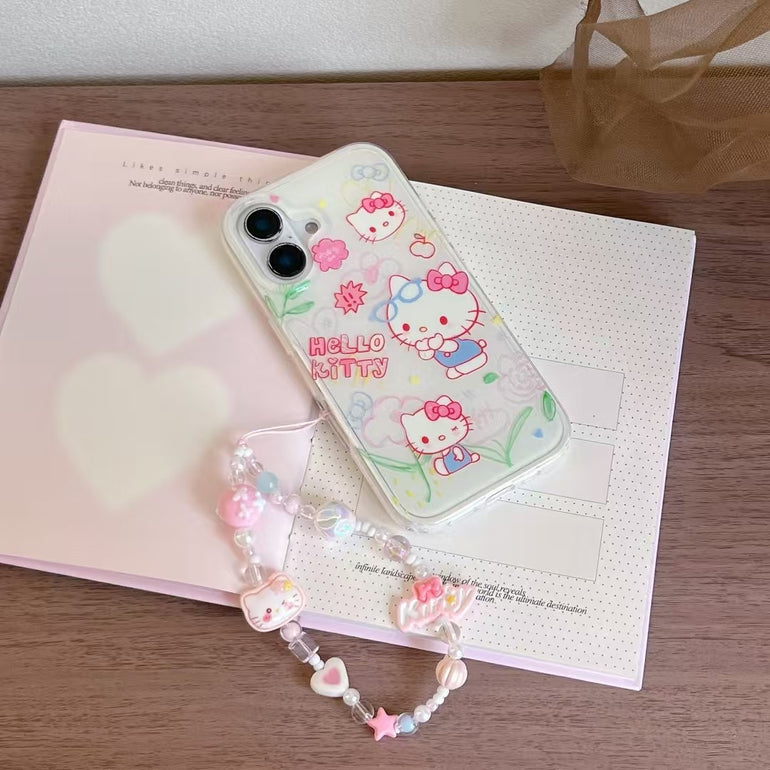 Kitty iPhone Case – Cute Floral Glasses Design With Matching Beaded Charm