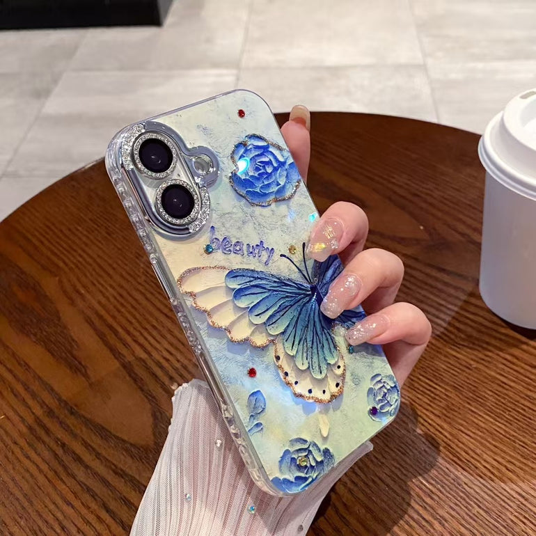 3D Butterfly Beauty iPhone Cases With Embossed Floral Detailing and Rhinestone Accents