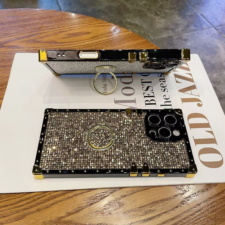 Luxury Bling Square iPhone Case With Ring Holder