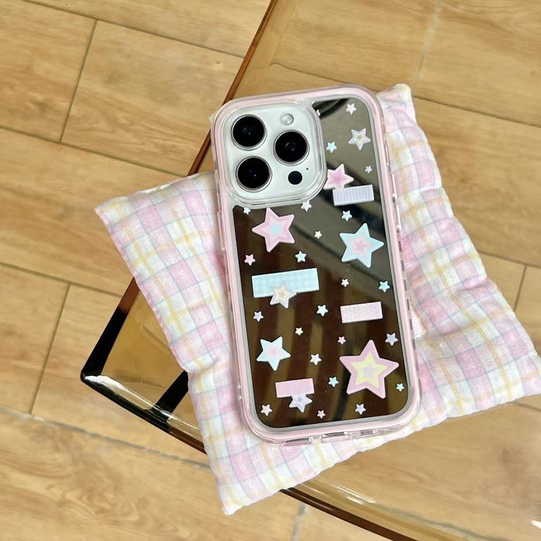 Pastel Star Clear iPhone Case – Cute Pink & Blue Holographic Design