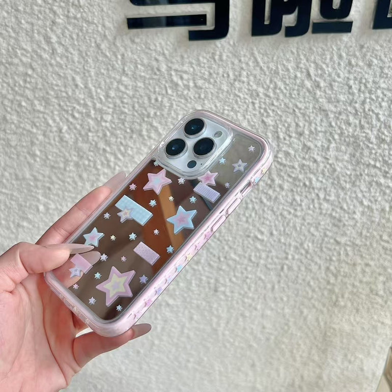 Pastel Star Clear iPhone Case – Cute Pink & Blue Holographic Design