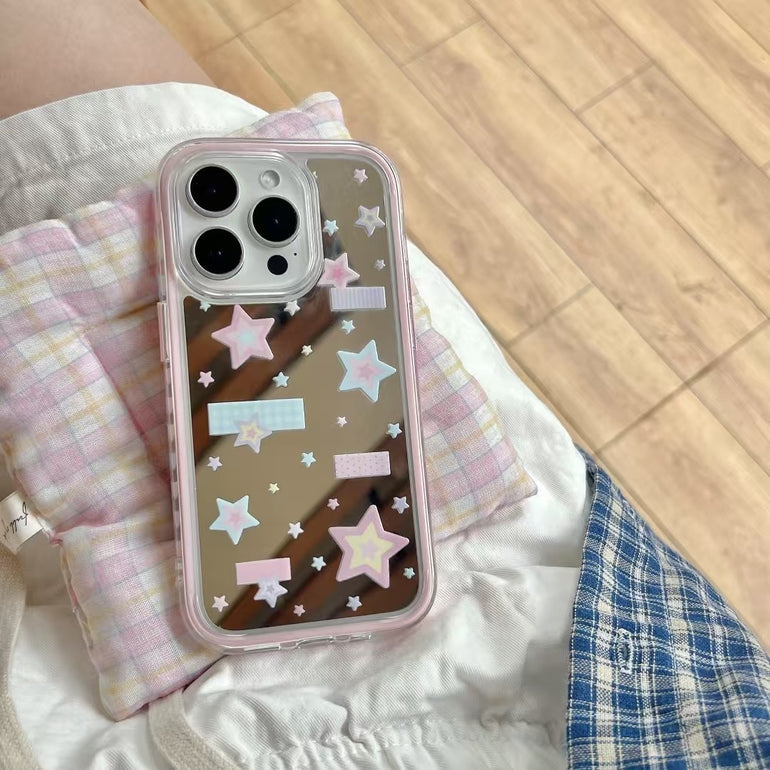 Pastel Star Clear iPhone Case – Cute Pink & Blue Holographic Design