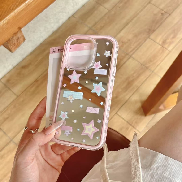 Pastel Star Clear iPhone Case – Cute Pink & Blue Holographic Design