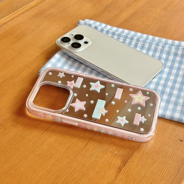 Pastel Star Clear iPhone Case – Cute Pink & Blue Holographic Design