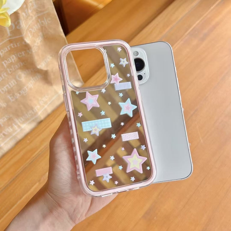 Pastel Star Clear iPhone Case – Cute Pink & Blue Holographic Design