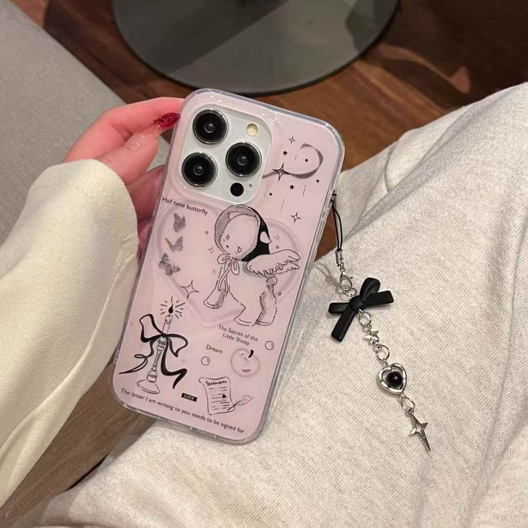 Half Tone Butterfly Silicon iPhone Case With Cute Bow Charmy)