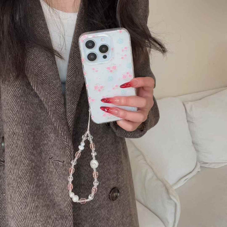 Flower Pattern Silicon Case For iPhone With Cute Crystal Charm