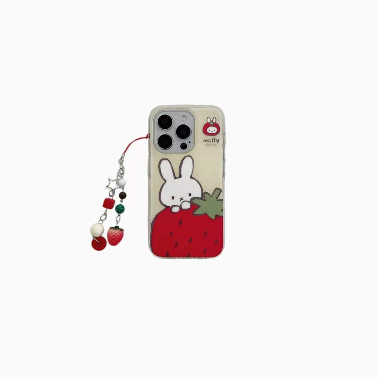 Bunny With Strawberry Silicon Case For iPhone With Strawberry Charm