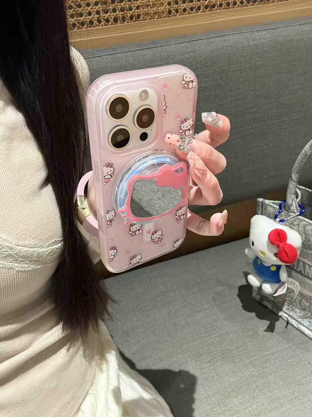 Kitty Pattern Silicon Case For iPhone With Kitty Magsafe Holder