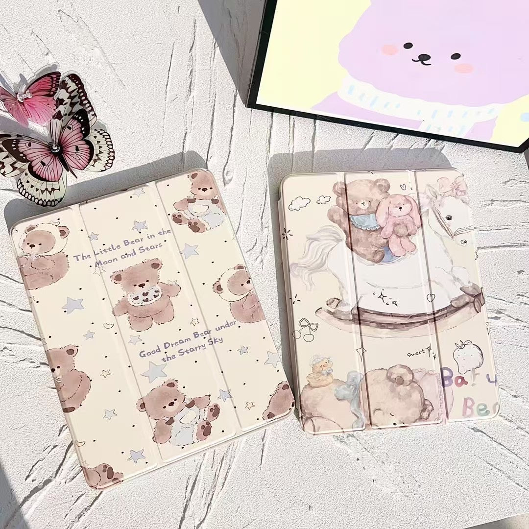 Cute Bear iPad Case Collection with Moon, Stars & Rocking Horse Design