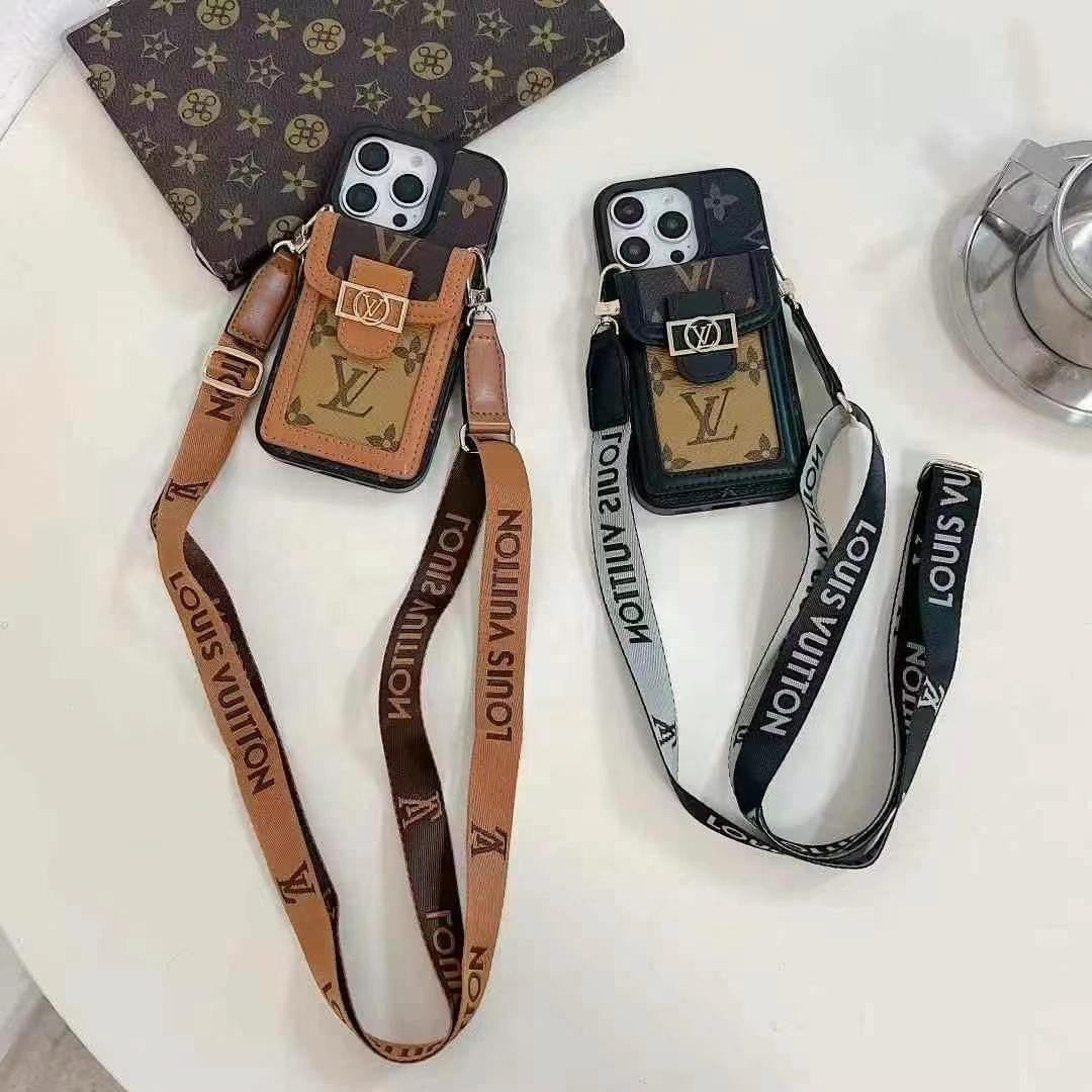 Luxury Branded Leather Locked Wallet Case For iPhone With Sling