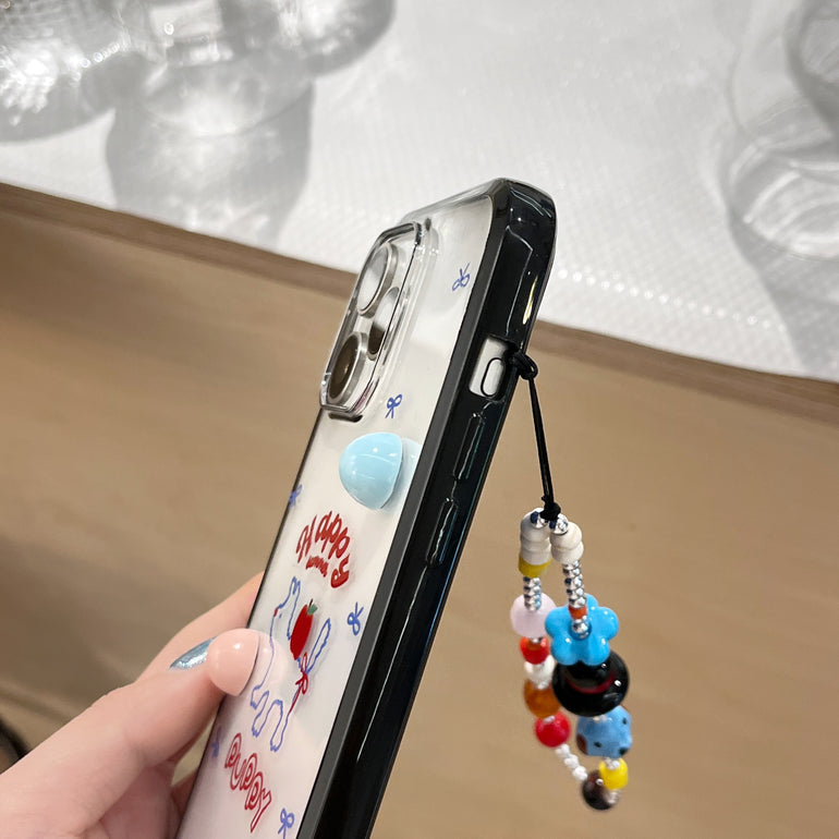 Happy Summer Puppy iPhone Case with 3D Candy Beads & Charm Strap