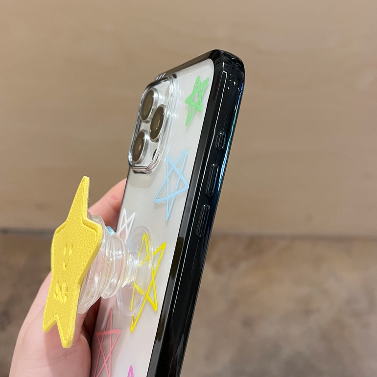 Smiley Star Grip iPhone Case – Cute Pastel Star Design with 3D Yellow Holder