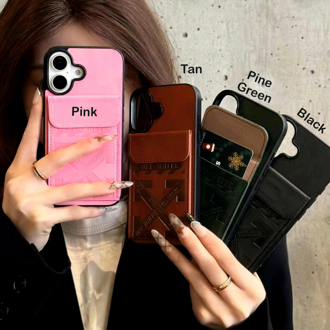 Luxury Branded Leather Wallet Case For iPhone pink