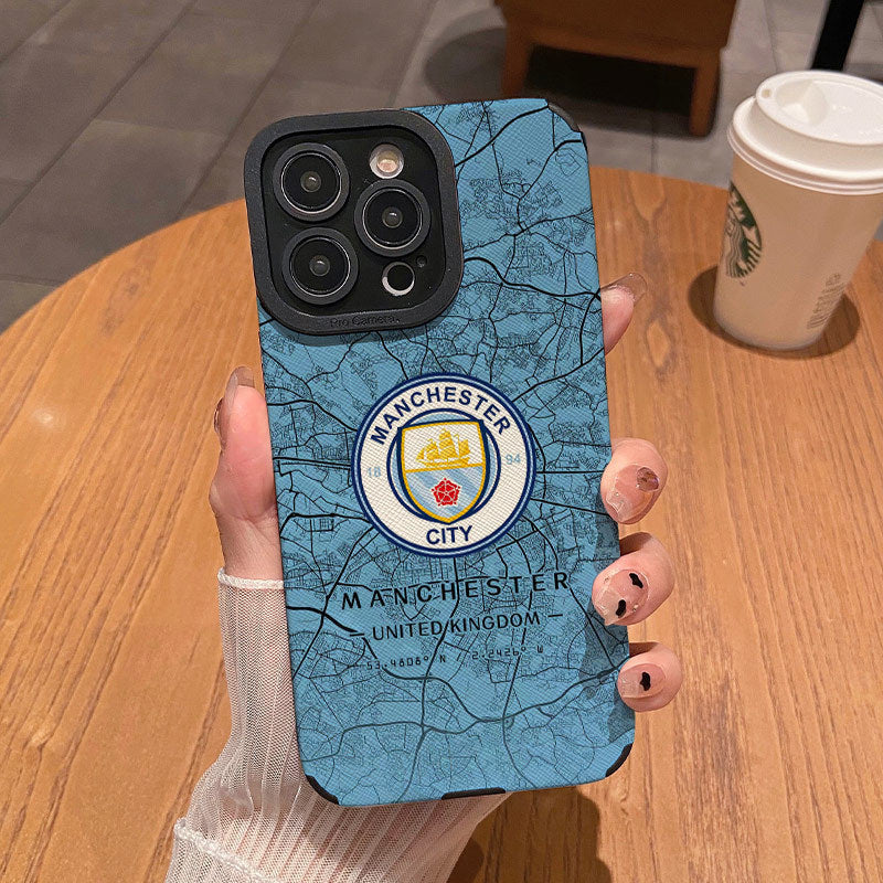 Blue Back Cover For iPhone 13/14/15/16/16E Cases (Basic, Pro, Pro-Max) | Manchester City FC Cracked Design