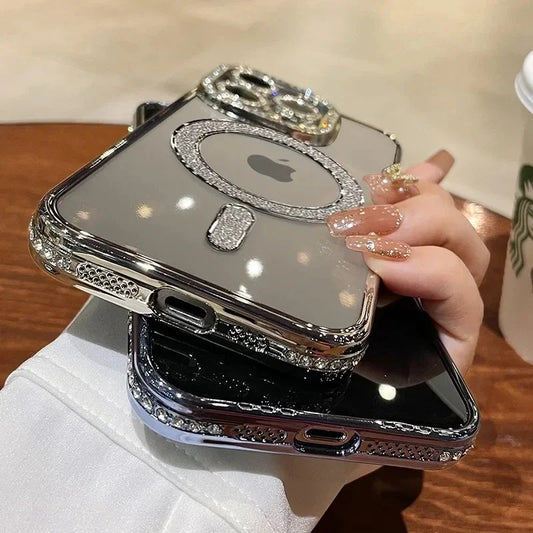 Luxury Bling Crystal Case with MagSafe Circle for iPhone 11/12/13/14/15/16(Pro and Pro max )