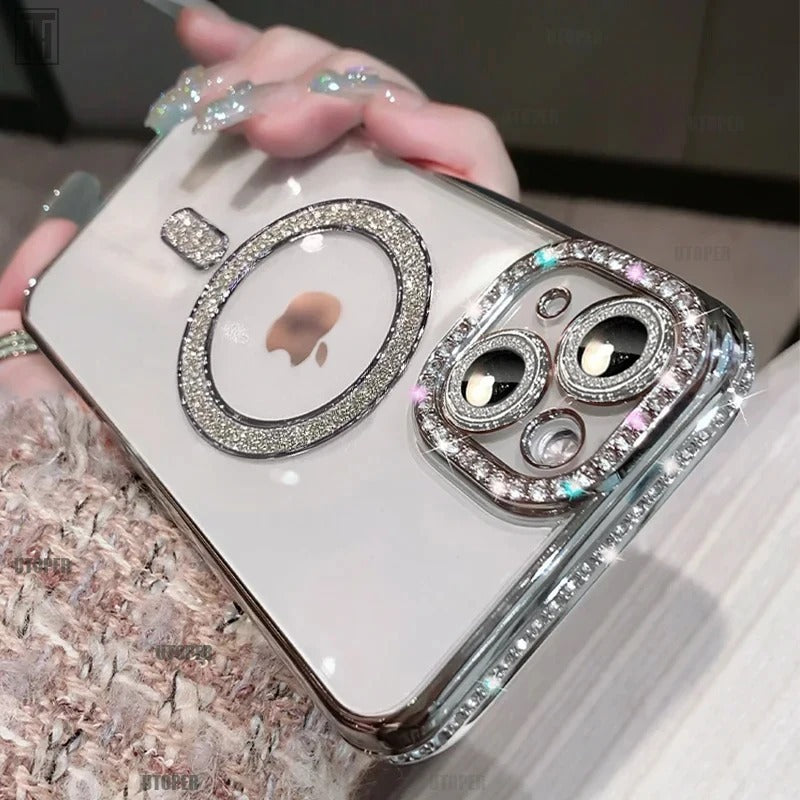 Luxury Bling Crystal Case with MagSafe Circle for iPhone 11/12/13/14/15/16(Pro and Pro max )
