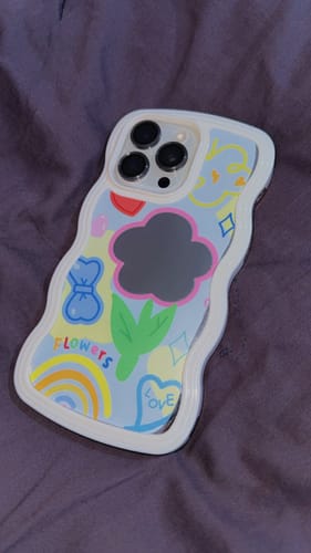 iPhone Wawy Style Mirror Case With Floral Love Design ( White )