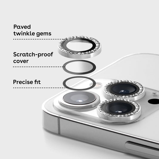 Diamond Camera Lens Protector Rings for iPhone – Crystal Rhinestone Bling Camera Guard Set