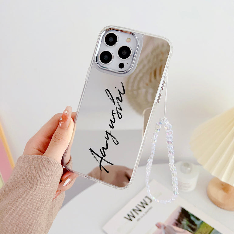 Silver Mirror Designer Customised iPhone Case With Heart Crystal Charm