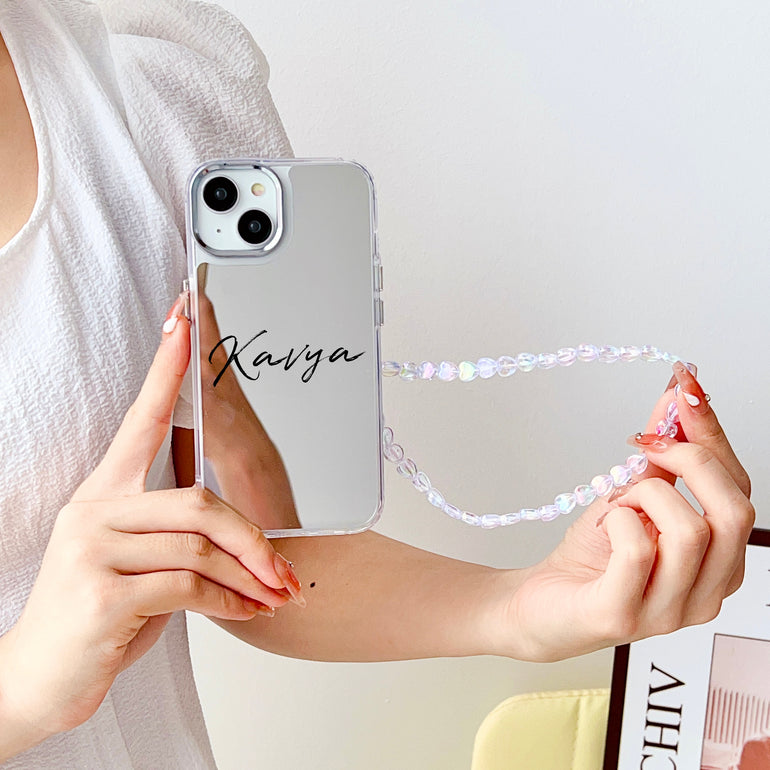 Silver Mirror Designer Customised iPhone Case With Heart Crystal Charm