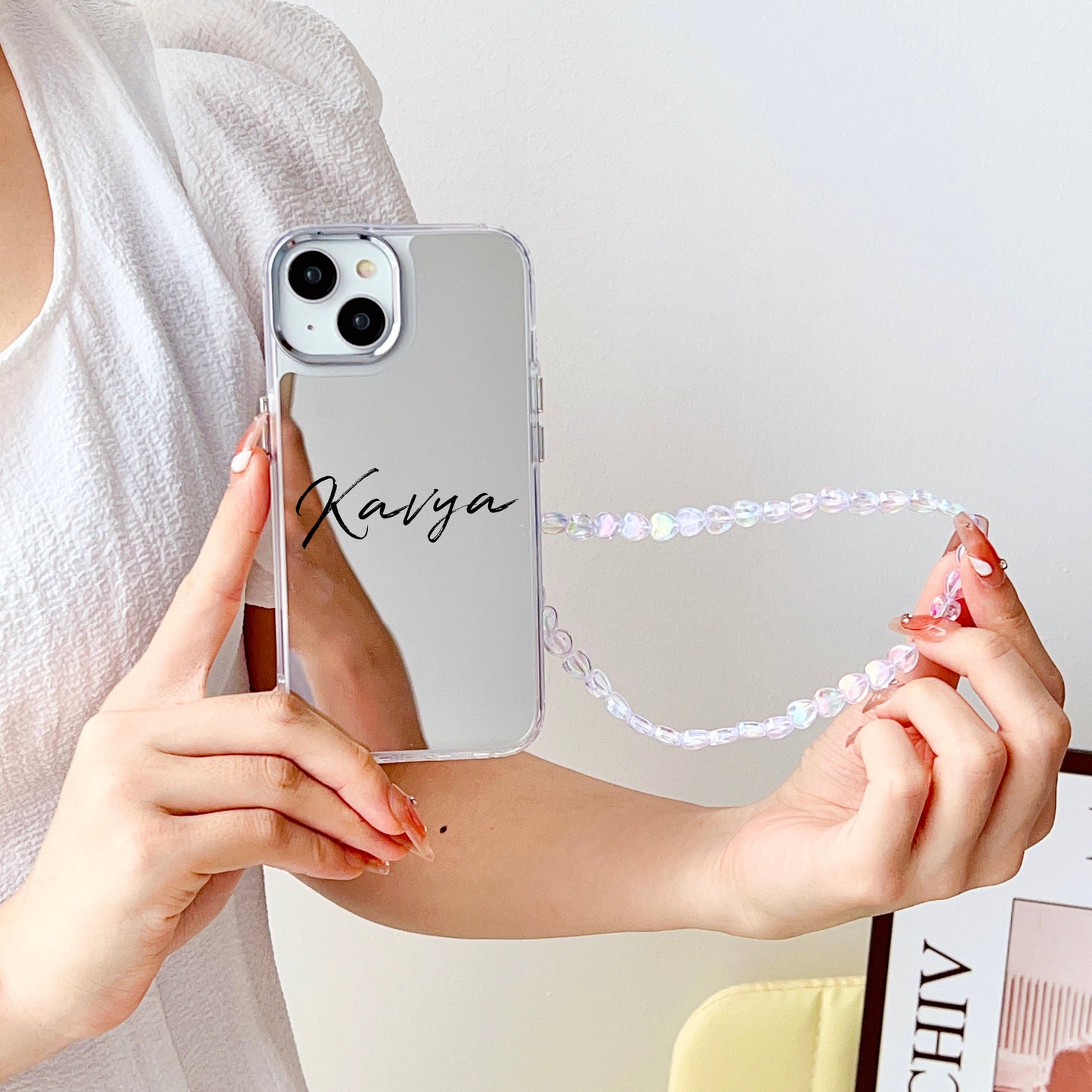 Silver Mirror Designer Customised iPhone Case With Heart Crystal Charm