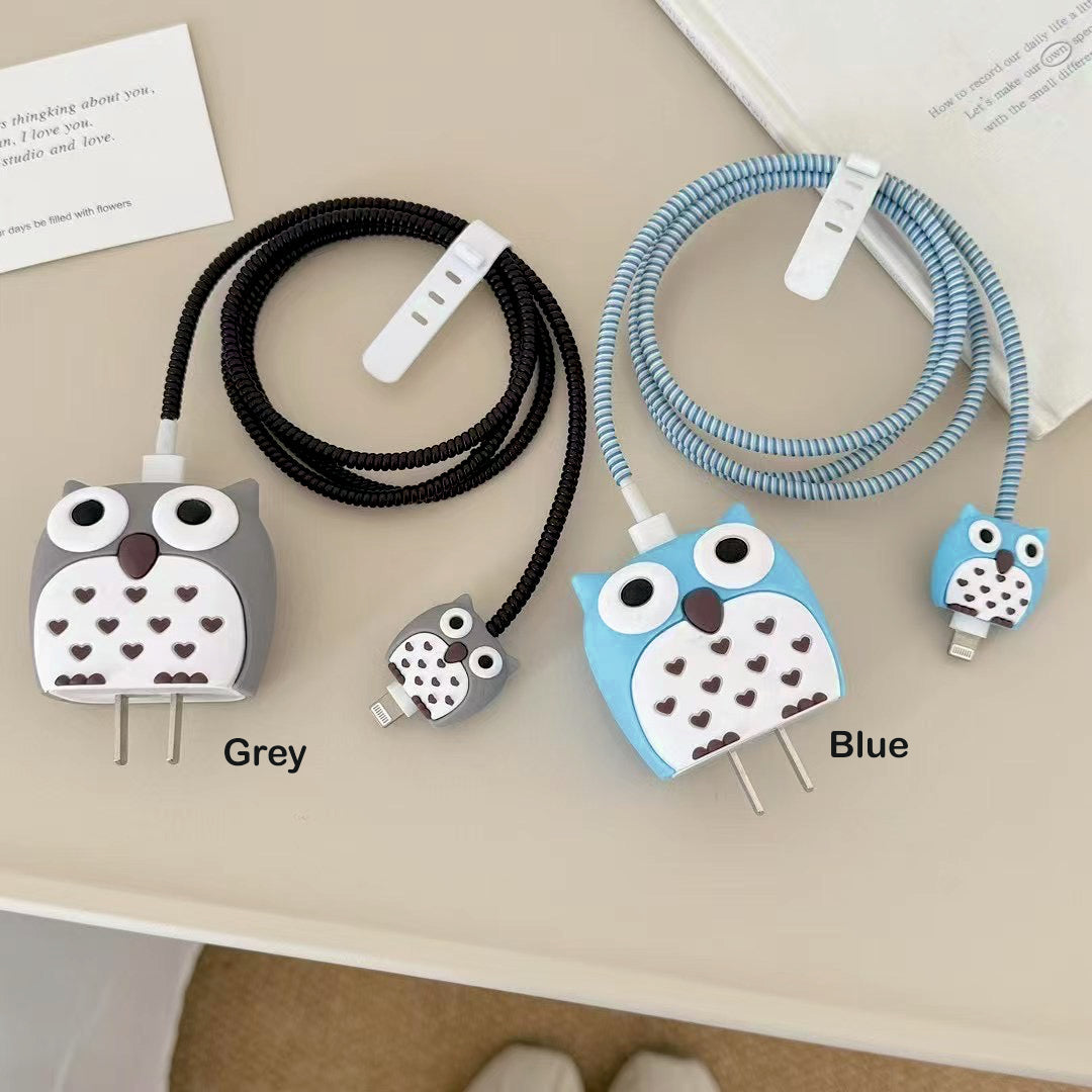 3D Cute Owl Charging Case For iPhone With Cable Protection