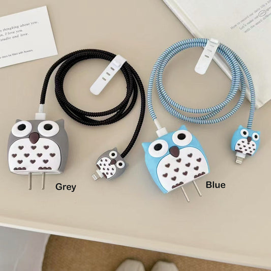 3D Cute Owl Charging Case For iPhone With Cable Protection