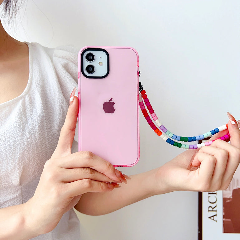 Light Pink Silicon Impact Case for iPhone With Pink Rainbow Charm