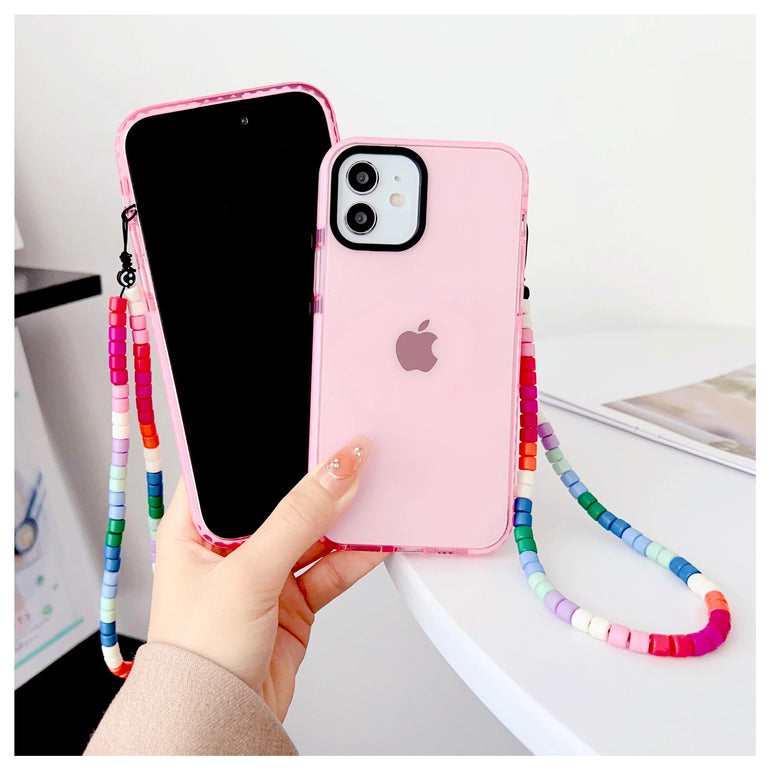 Light Pink Silicon Impact Case for iPhone With Pink Rainbow Charm