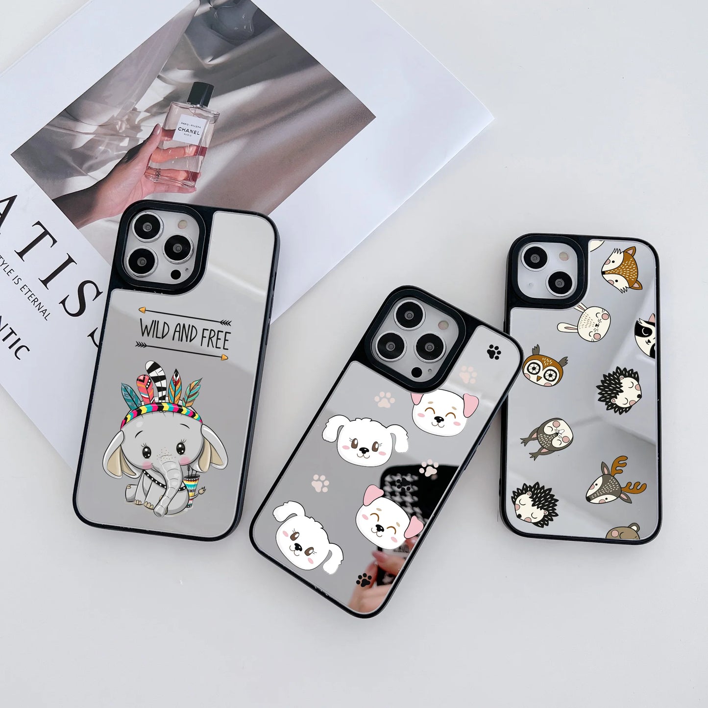 Reflective Mirror Designer Case for iPhone ( Cute Animal Pattern )