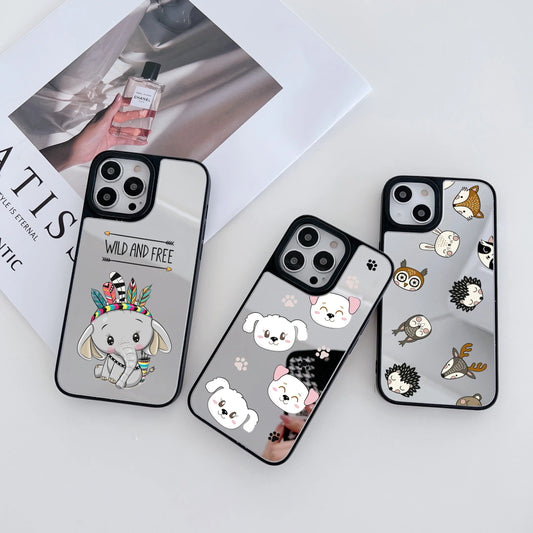 Reflective Mirror Designer Case for iPhone ( Cute Animal Pattern )