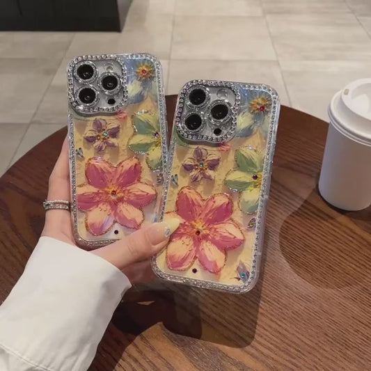 Rhinestone Daisy Designer Case For iPhone With Diamond Camera Lens